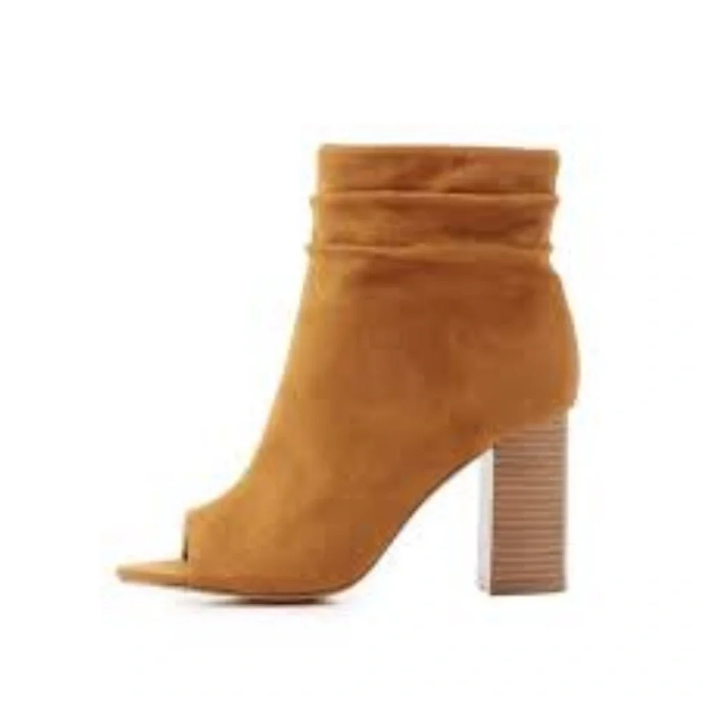 Charlotte Russe Tan Suede Peep-Toe Booties light Brown Size 9